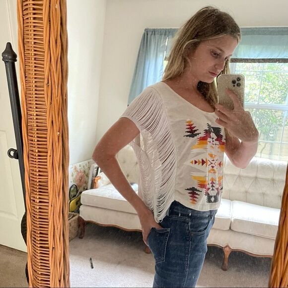 Black Poppy Ivory Aztec String Side T-shirt - Picture 2 of 6